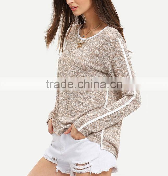 Customized Woman T-shirts Ladies Casual T Shirt Round Neck Long Sleeve Loose T-shirt