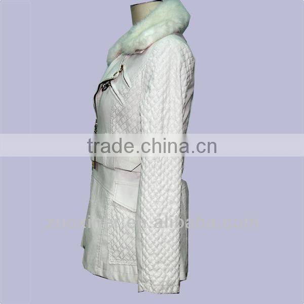 Padded leather jacket |PU leather coat with fur collar for women