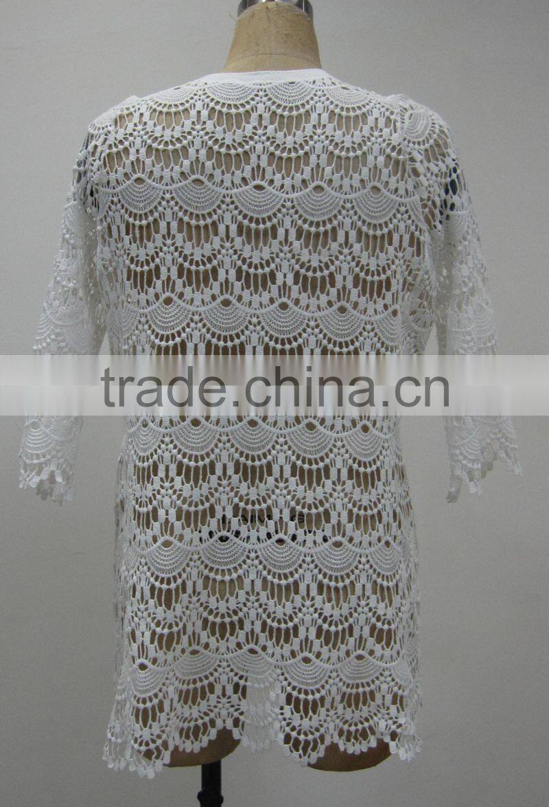 garment manufacturer ladies long sleeve crochet lace beach cover kaftan