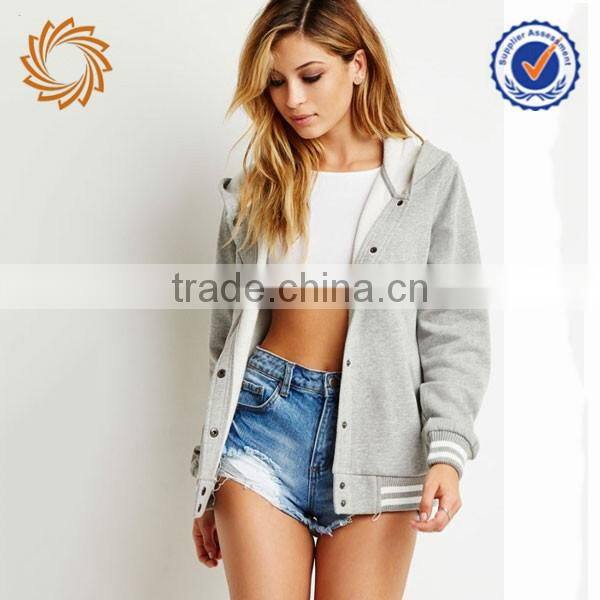 Custom 100%coton winter warm women fleece jacket snap button with hood