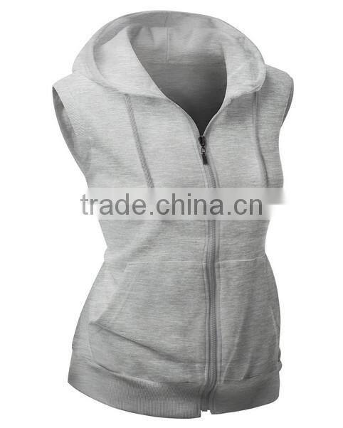 OEM new design cotton plain wholesale sleeveless hoodie womens fashion vests with zip
