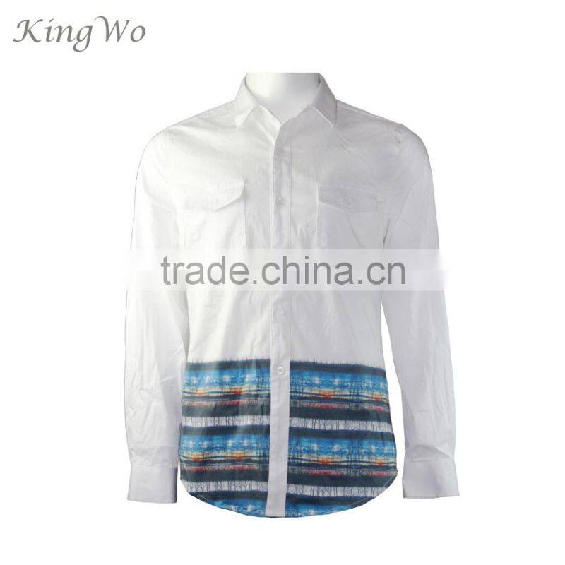 mens white poplin printed casual long sleeve button down shirt