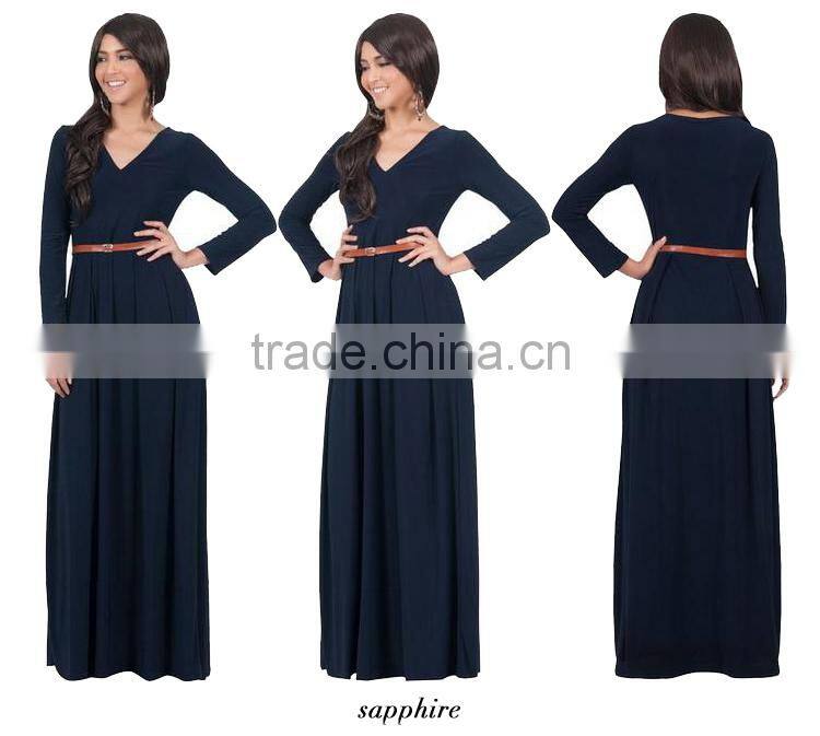 New 2016 Women's V-Neck Long Sleeve Elegant Evening muslim dress abaya