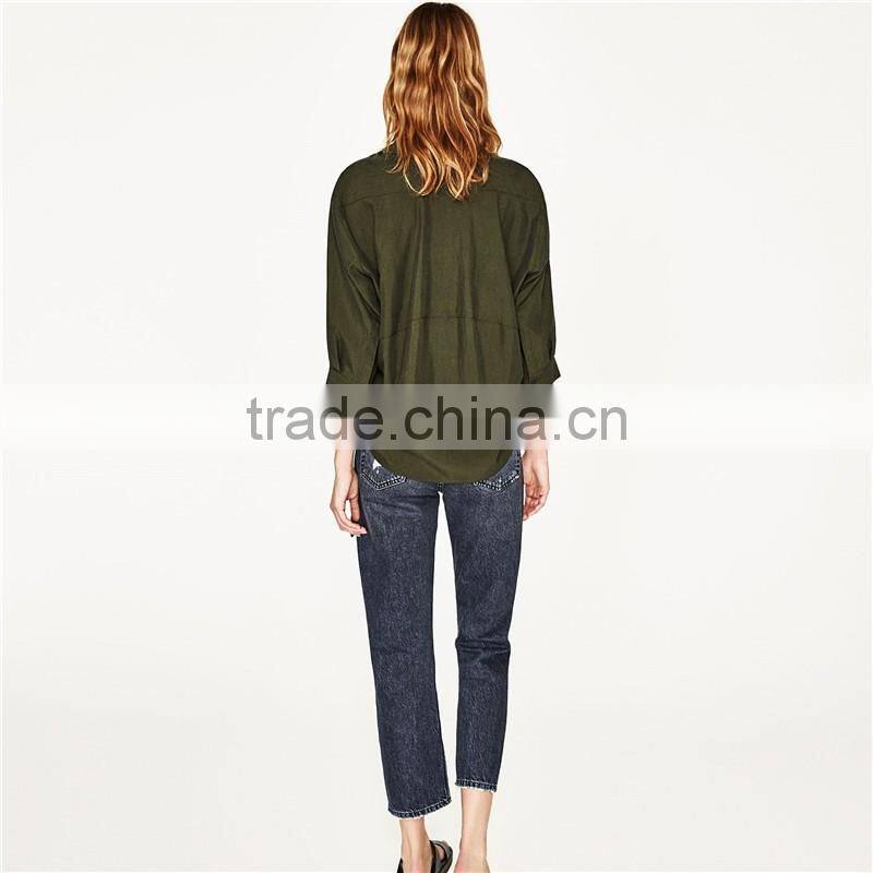 2017 OEM SpringButtoned Cuffs and Elbow-length sleeves Polo Neck Shirt