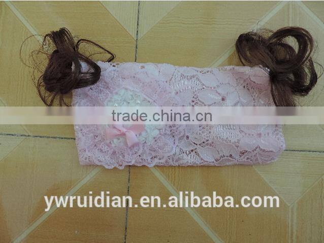 baby girl hairpiece hairband 2016 summer adjustable elastic lace floral chiffon headband pearl bowknot cute kids hairwear