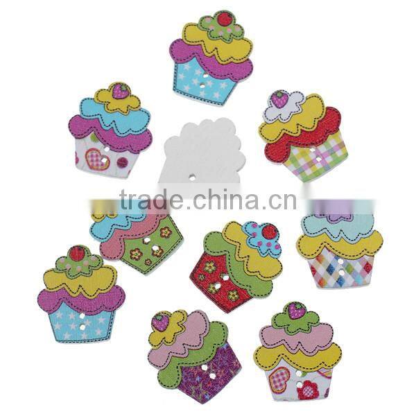 Scrapbooking Cupcake At Random Two Holes Wood Sewing Button For Child