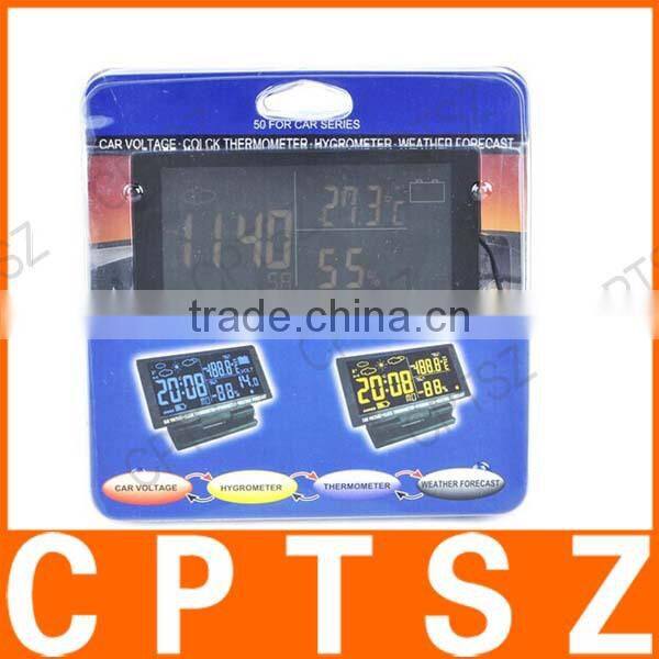 EC60 Car Four wet temperature record LCD Car Cigarette Lighter Powered Digital Clock + Voltage + Thermometer + Hygrometer