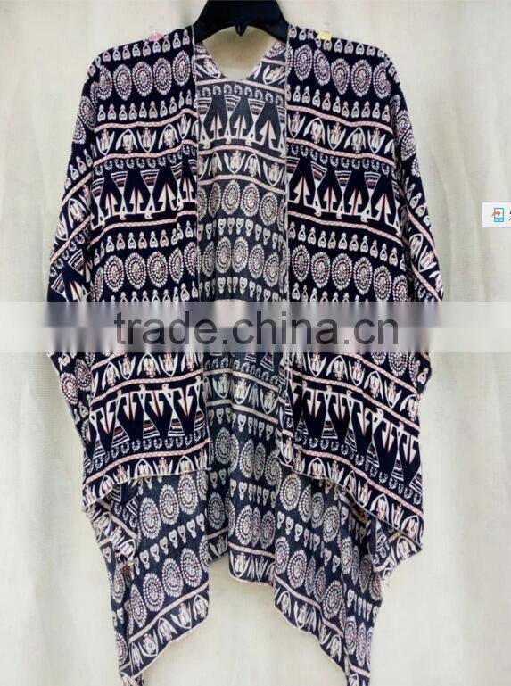 Hot sale fashion printed open kimono for women viscose cotton soft blouses