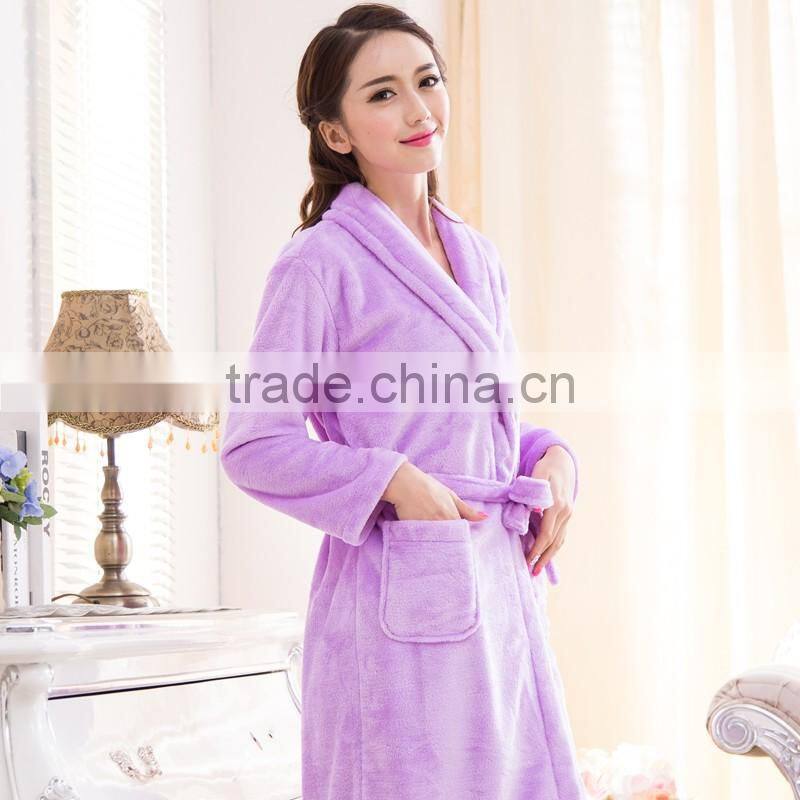 Flannel velvet fleece dressing gown womens