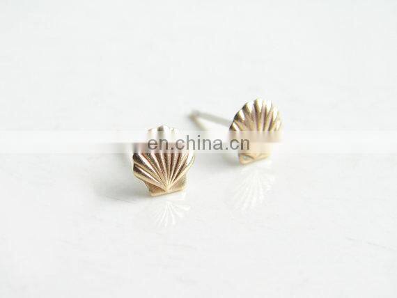 Teeny Tiny Gold Seashell Earrings Small Scallop Shell Simple Modern Jewelry