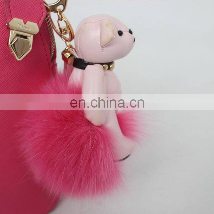 Latest Style Teddy Bear Fox Fur Ball Keychain Handbag Charms