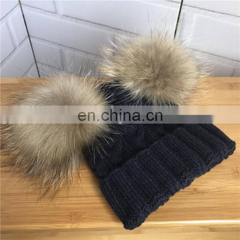 Kids Knitted Hats with Double Fur Balls Baby Cute Winter Warm Beanies Hats Baby Knitted Hat