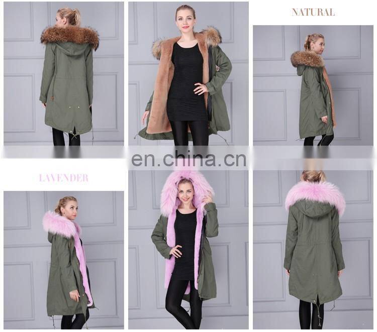 Korea style women hooded fur parka fur raccoon jacket with low price