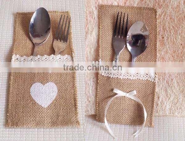 NATURAL Jute Cutlery bag With Lace Table Decoration for Wedding SPT128