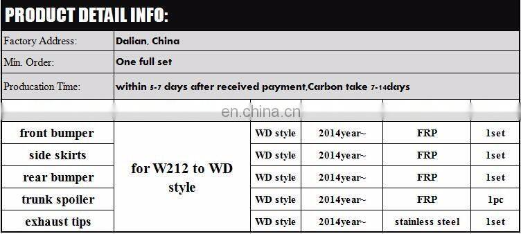 E class w212 E260 E300 E400 to WD style body kit for E class w212 E260 E300 E400 front bumper rear bumper muffler tips led light