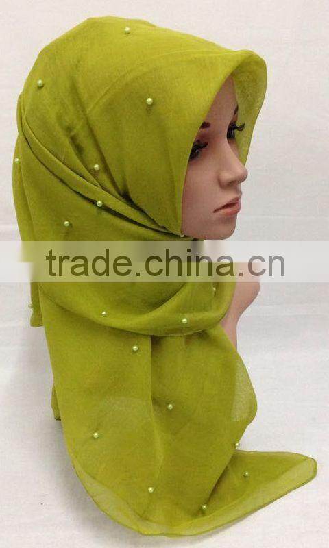SJ007 New voile pearl 110*110cm muslim square scarf
