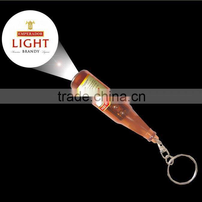 promotional gifts led projector bottle shape keychain,custom led bottle keychain ,led beer shape projector bottle keychain