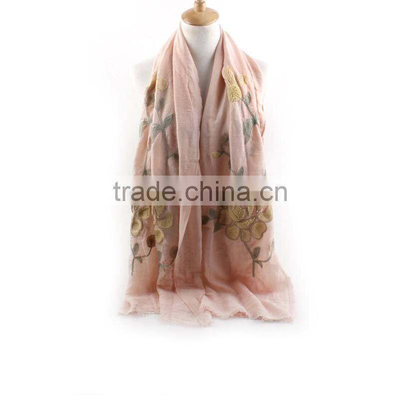 Fashion Ladies Charm Flower Embroidery Cotton Hijab Muslim 2016 Scarf