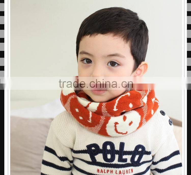 Hot Selling 2014 Winter Latest Cute Smile Face Pattern Knitted Kids Circle Loop Scarf