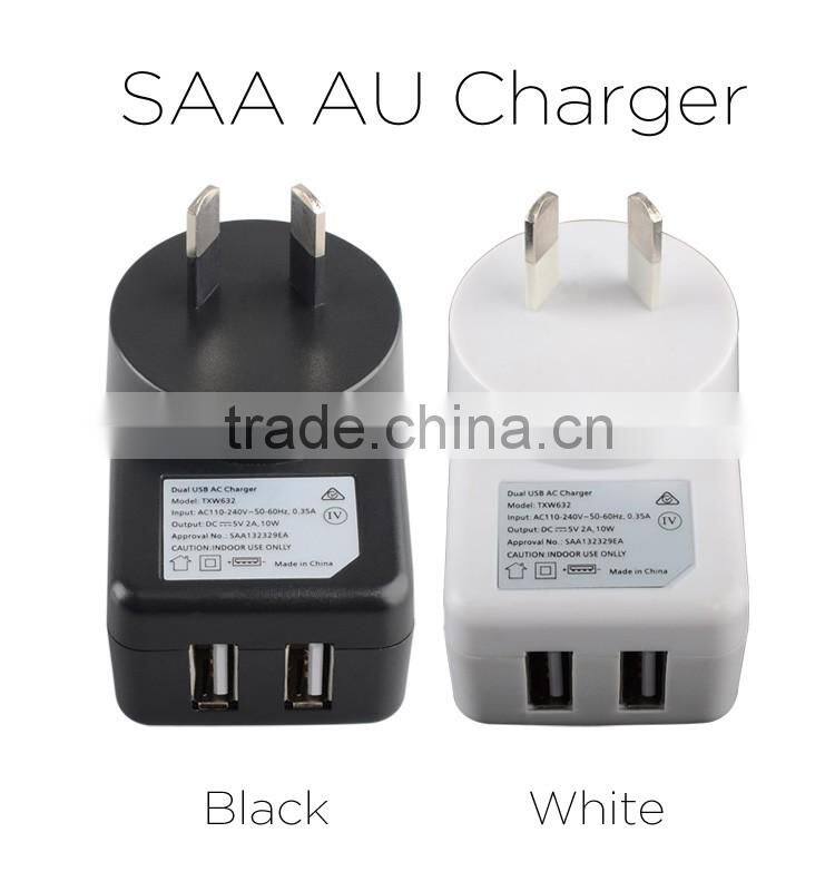 SAA Approved 5V 2A 2 Port Wall Adapter for AU Standards