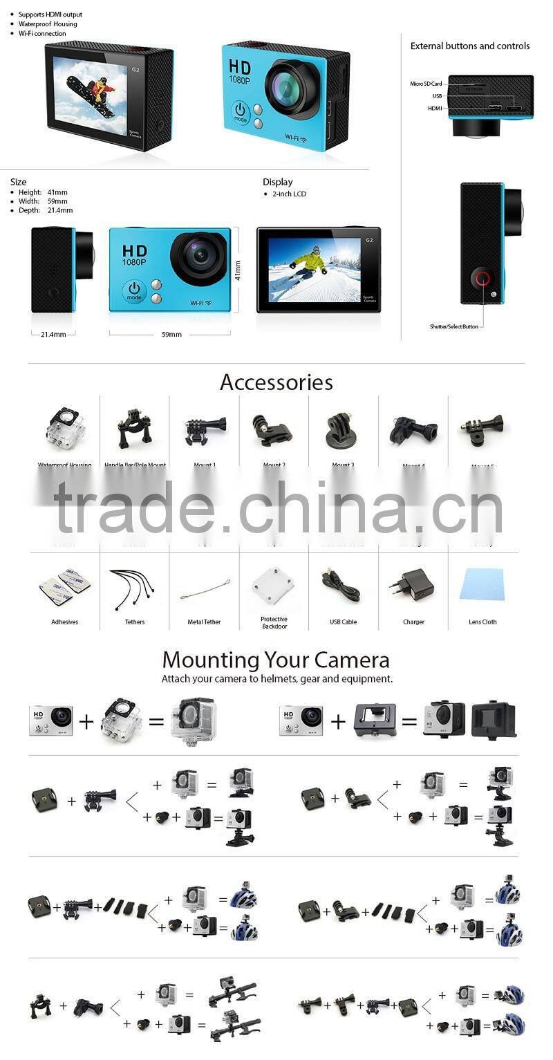 1080P Video WiFi Waterproof Sport Camera HD 170 wide-angle lens