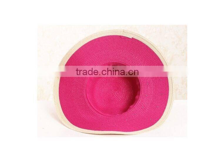 QXSH0019 Floppy panama hat New summer straw hat with flower Beach hat