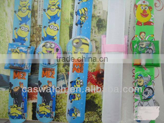 Cute Despicable Me cartoon PVC plastic slap watch for kids