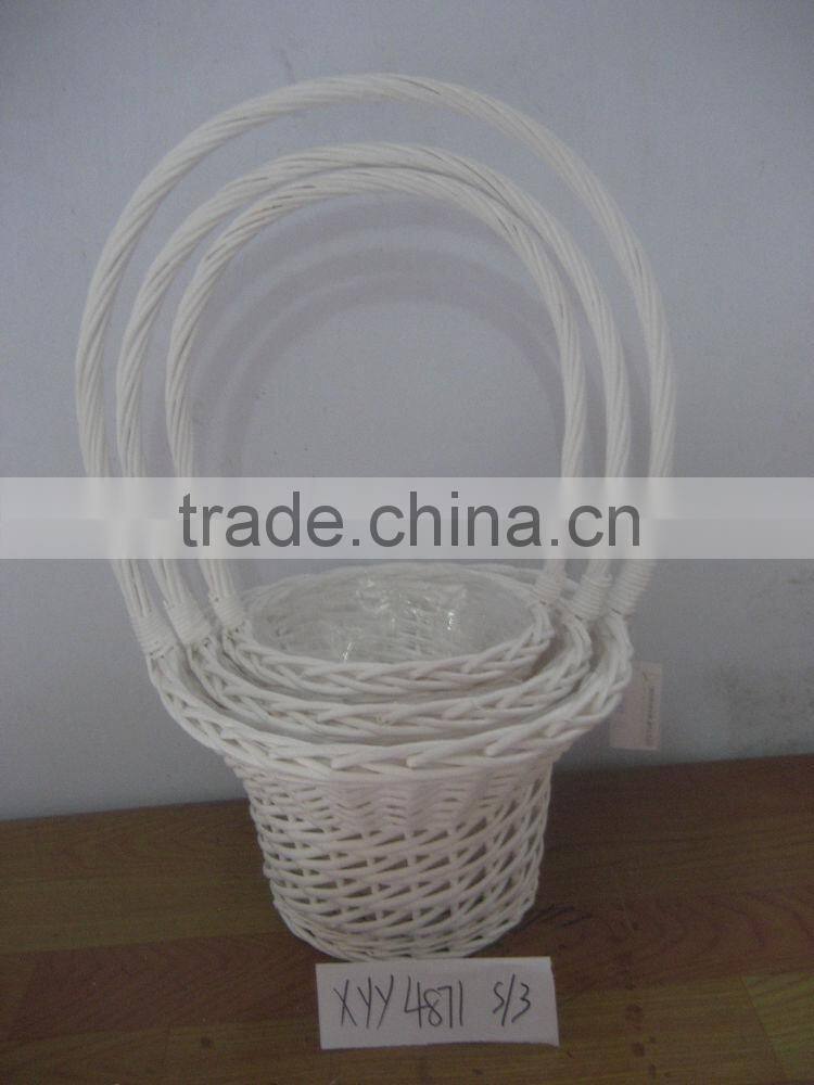 3pcs white Eco-friendly Flower Basket in Wickers with Lining and Handle