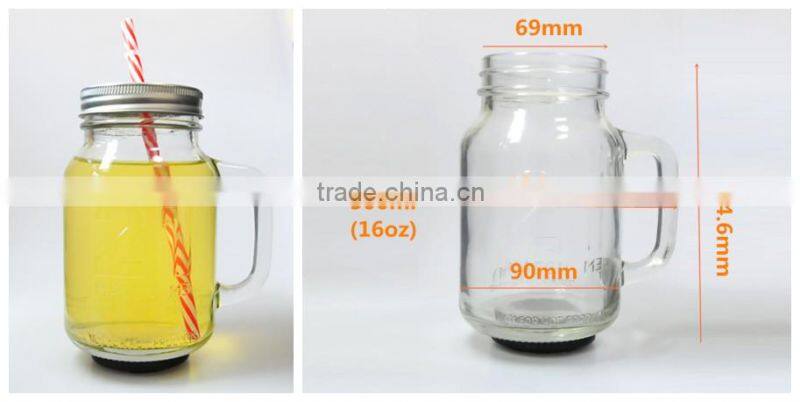 16oz straw and tin lid mason jar with handle