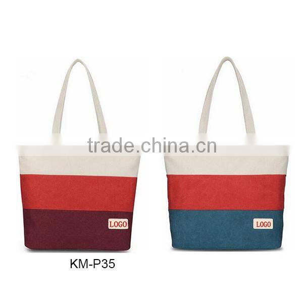 Wholesale China supplier custom stripes printedleather handle canvas bag