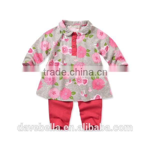 DB687 dave bella 2014 fall/winter printed long sleeve baby clothing sets for girl wholesale printed sets baby clothing sets