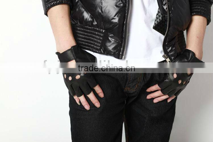 custom sheepskin cool fingerless leather cycling glove