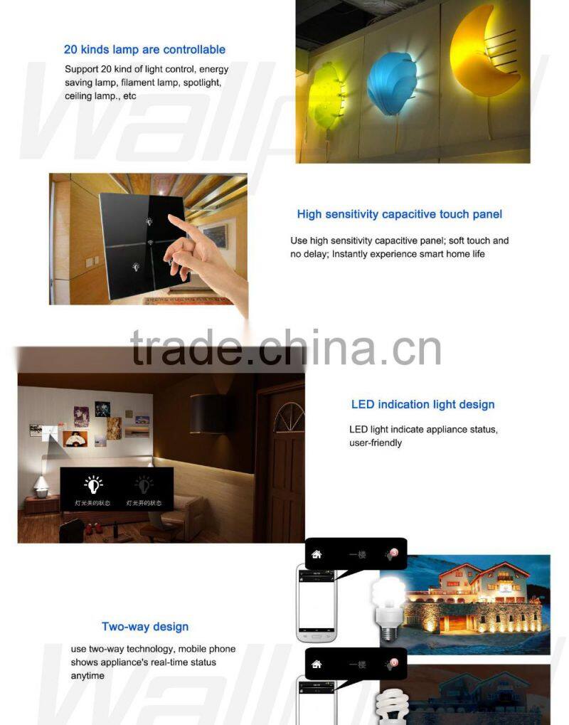 Hot Sales Wallpad White Glass LED 110~250V Wireless 3 Gang Wifi Electrical Power Remote Control Speed Rotary Fan Wall Switch