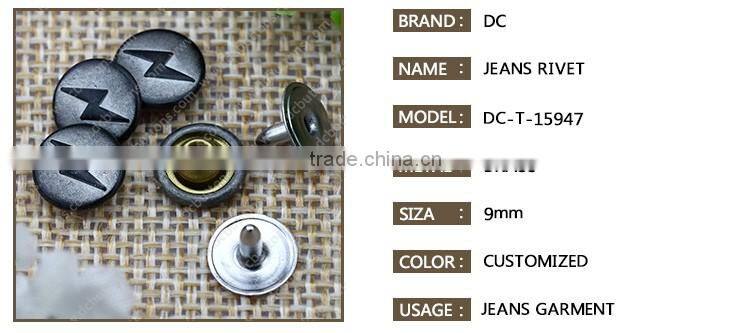 9MM Lightning logo metal jeans rivet for leather jacket men