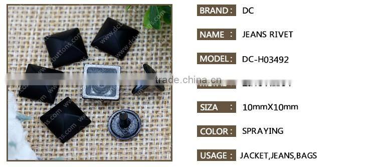 Black square shape alloy fashion jeans rivet for ciothing accessory