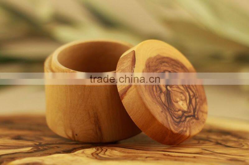 Olive Wood Carved Round Box