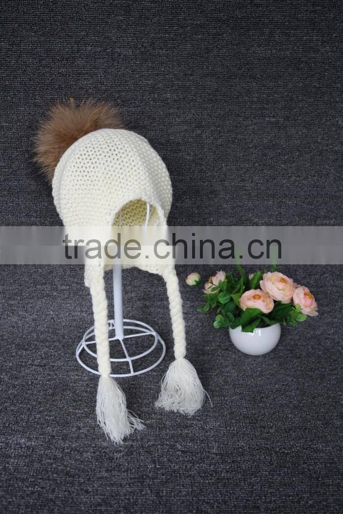 Custom Cute Pure Colour Baby Unisex Knitted Hat Fur Ball Baby Crochect Hat