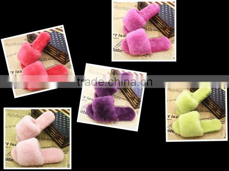 Wholesale Women Colorful Sheep Fur Flip Flop Slipper with color choices