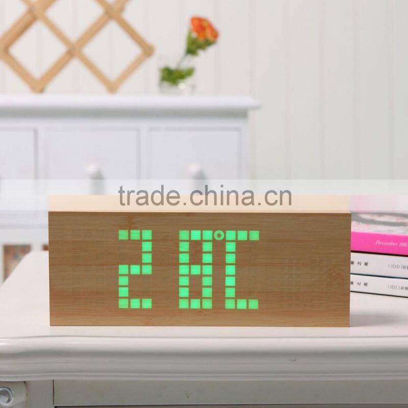 2016 hot sale digital clock home decor LED clcok fashion wood clock table clock with high quality with Dot matrix display