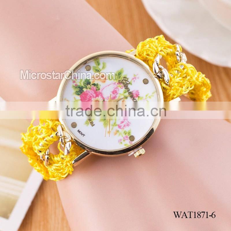 DIY hand made woven chain flowers watch women