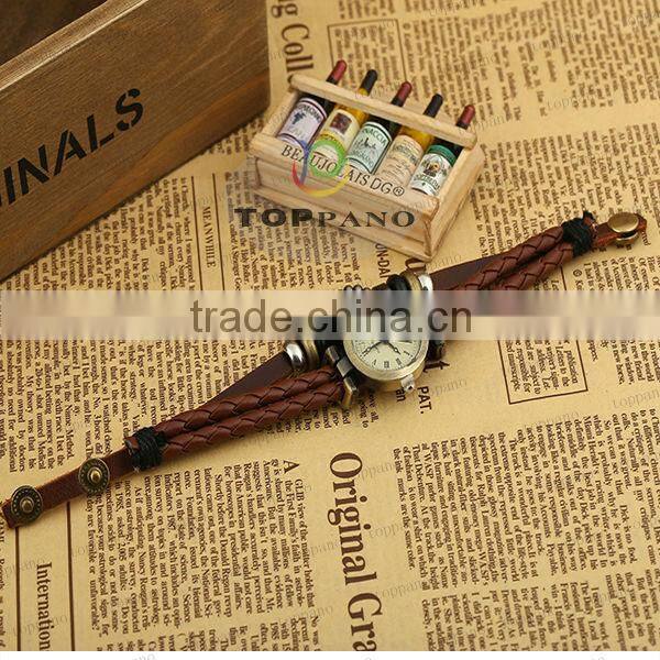 2016 new fashion real leather bracelet watch handmade woven leather watch bracelet with high quality