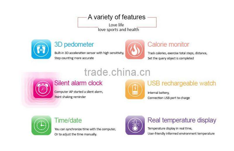 Silicone fitness smart wristband pedometers, cheap waterproof kids pedometer watch, wristband calories pedometer