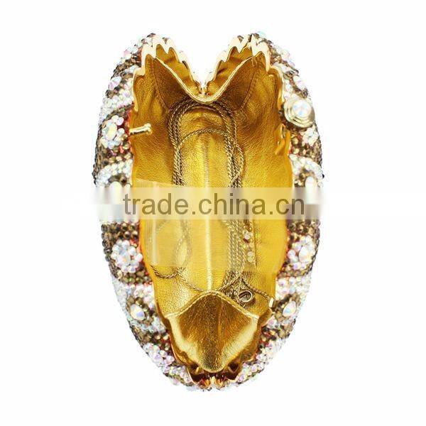 Hard Case Metal Frame Peacock Evening Clutch Bags with Crystal Stones (B1048-G)