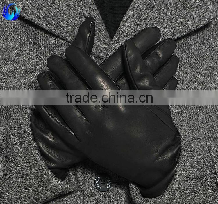 Hot sale wool lined black sheepskin leather touch gloves for men