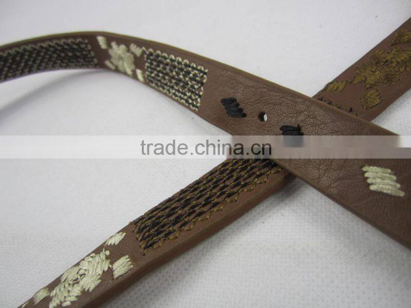 2.0 cm widthe brown high quanlity PU fashion embroidered belt for girls