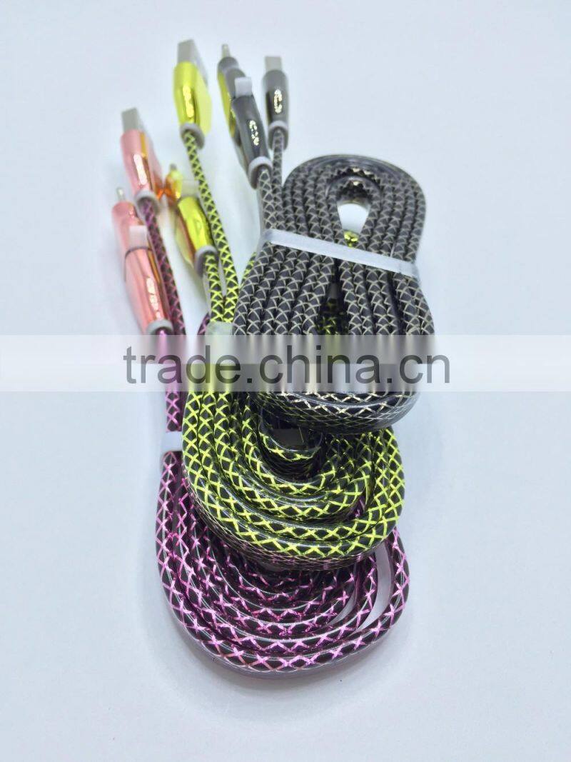 Hot sale TPE jacket 2in1 usb cable charging line for iphone android