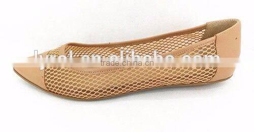 High quality latest women ballet shoes mesh material pointed pump shoes