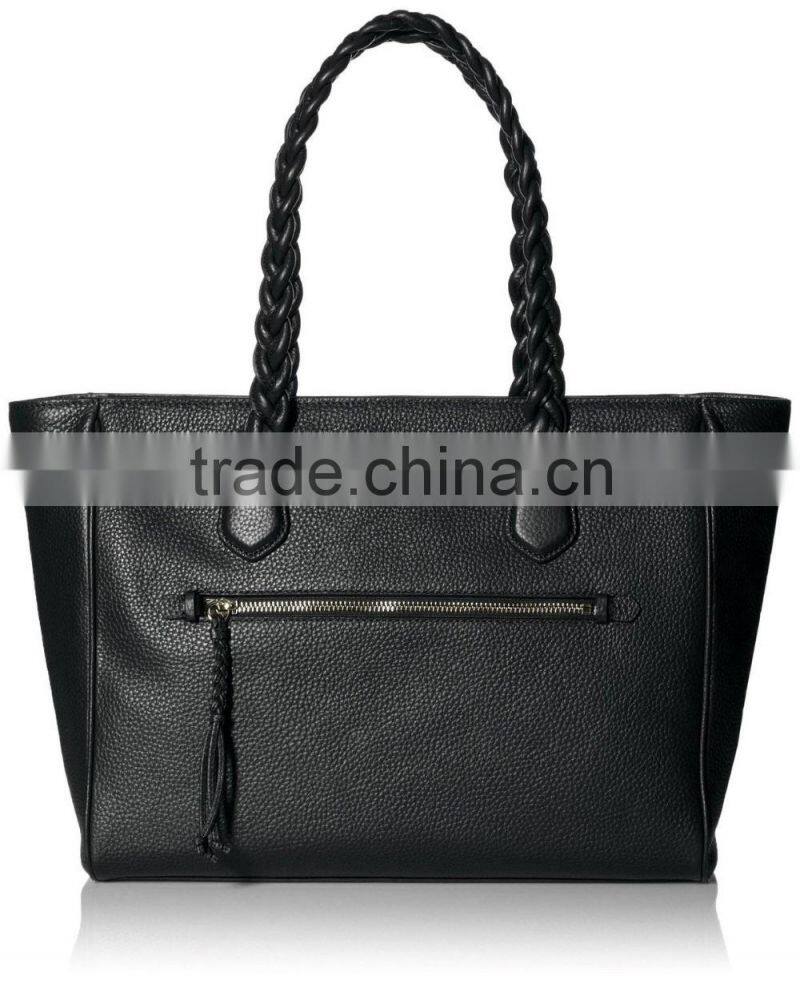 PU Material weave handle fashion ladies tote bag