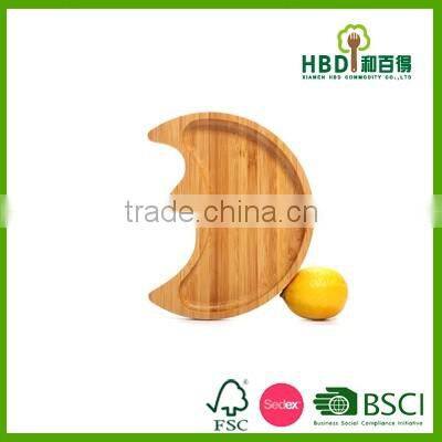 2016 amazon best seller moon shaped bamboo dishes plate