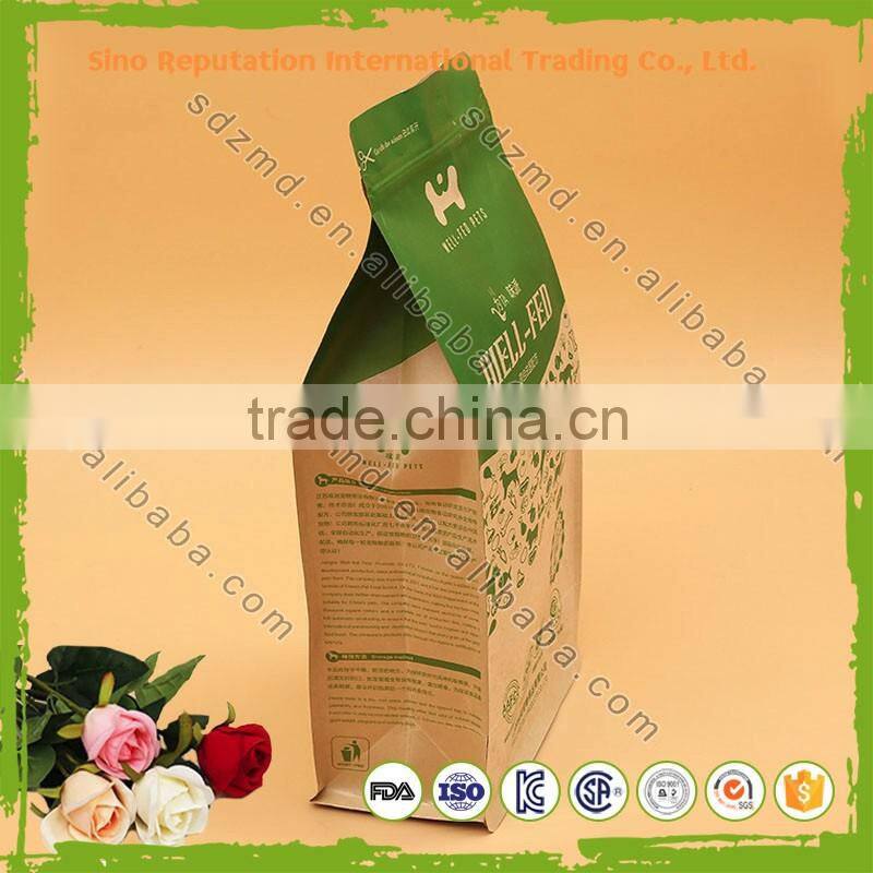 Custom printed quad seal flat bottom kraft paper brown food bags